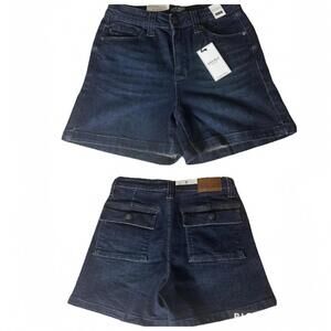 Judy Blue utility pocket Jean Short High Waist retro dark blue women Stretch szM